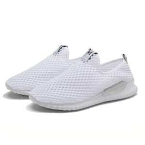 JOYVIP Men Women Athletic Non-Slip Running Sneakers Breathable Mesh Slip-On Work Shoes White