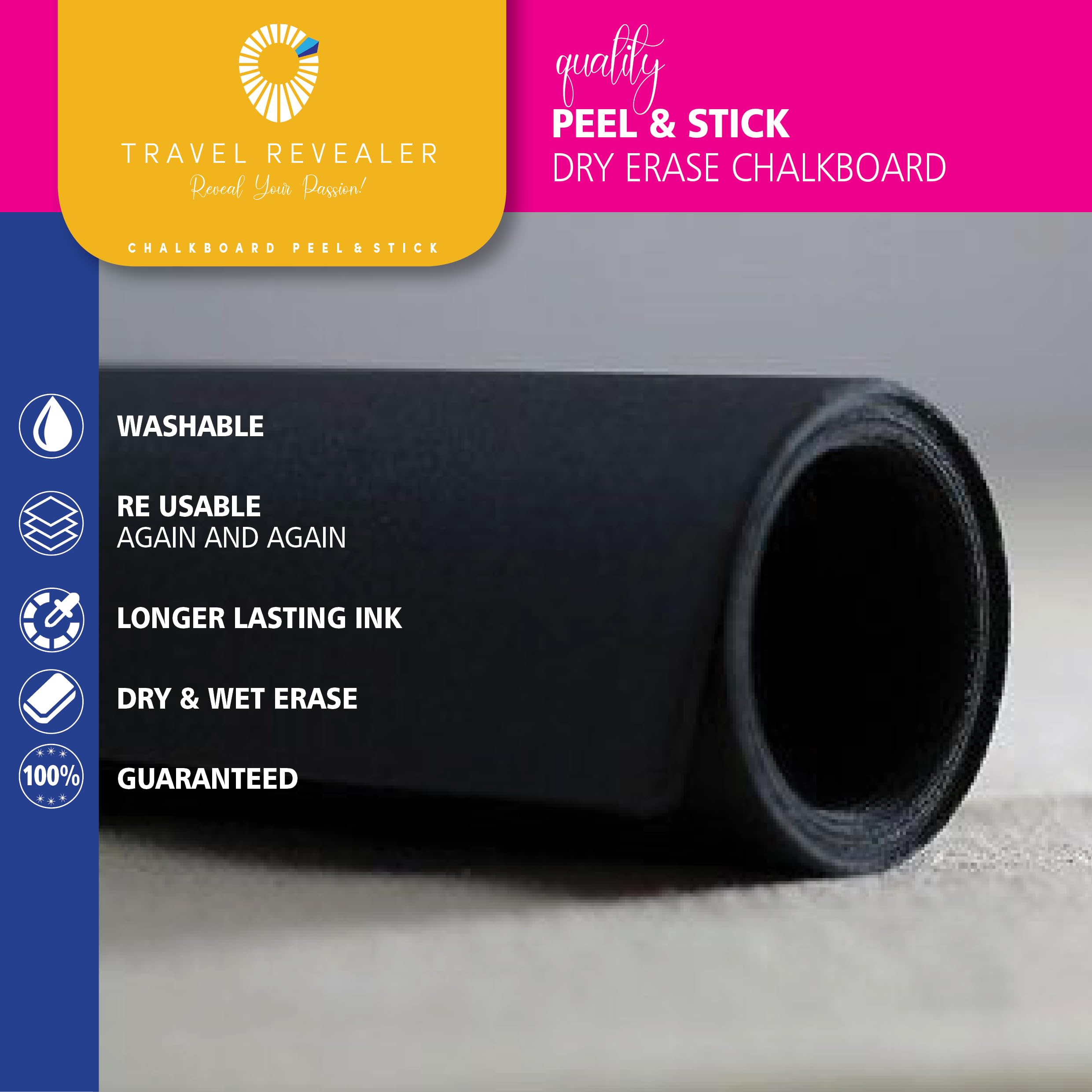 Travel Revealer Chalkboard Contact Paper Self Adhesive Dry Erase Contact Paper Roll +3 Liquid Chalk Markers 17.7x78.7 Wallpaper Stick & Peel Removable Contact Paper Blackboard Vinyl Black Stickers