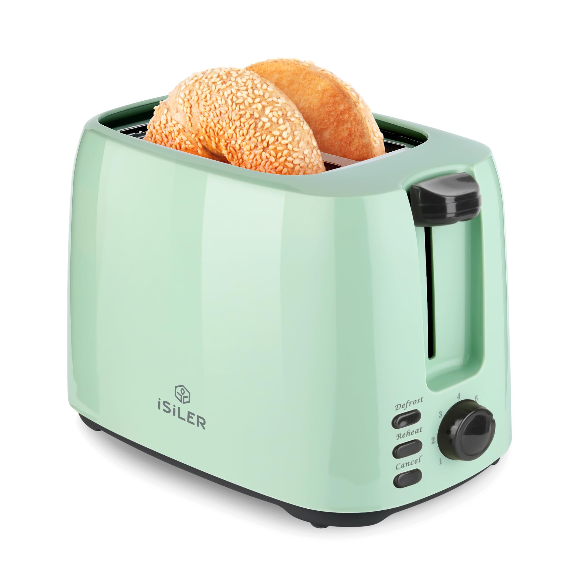 iSiLER 2 Slice Toaster, 1.3 Inches Wide Slot Bagel Toaster with 7 Shade Settings and Double Side Baking, Compact Bread Toaster with Removable Crumb Tray, Defrost Cancel Function Green