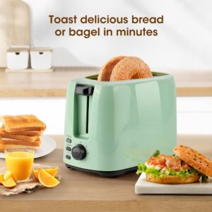 iSiLER 2 Slice Toaster, 1.3 Inches Wide Slot Bagel Toaster with 7 Shade Settings and Double Side Baking, Compact Bread Toaster with Removable Crumb Tray, Defrost Cancel Function Green