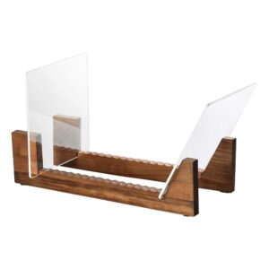 vinyl record storage holder record stand album storage display stand-store and holds up to 50 albums,dvds,or cds-solid pine wood with crystal clear acrylic-modern design-brown