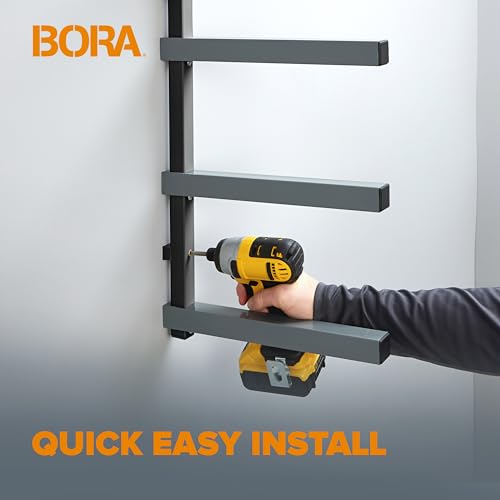 Bora Portamate Wood Organizer and Lumber Storage Metal Rack with 6-Level Wall Mount – Indoor and Outdoor Use, BR-006B, Black