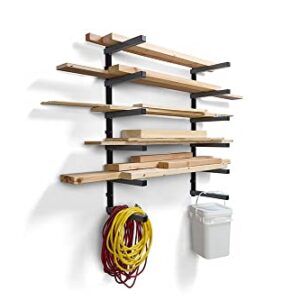 Bora Portamate Wood Organizer and Lumber Storage Metal Rack with 6-Level Wall Mount – Indoor and Outdoor Use, BR-006B, Black