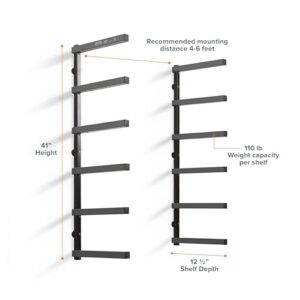 Bora Portamate Wood Organizer and Lumber Storage Metal Rack with 6-Level Wall Mount – Indoor and Outdoor Use, BR-006B, Black