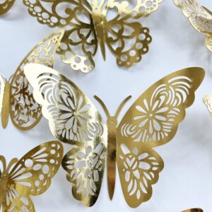 72Pcs Gold Silver Butterfly Wall Sticker Decal 3D Metallic Art Butterfly Mural Decoration DIY Flying Stickers for Kids Bedroom Home Party Nursery Classroom Offices Décor (Gold)