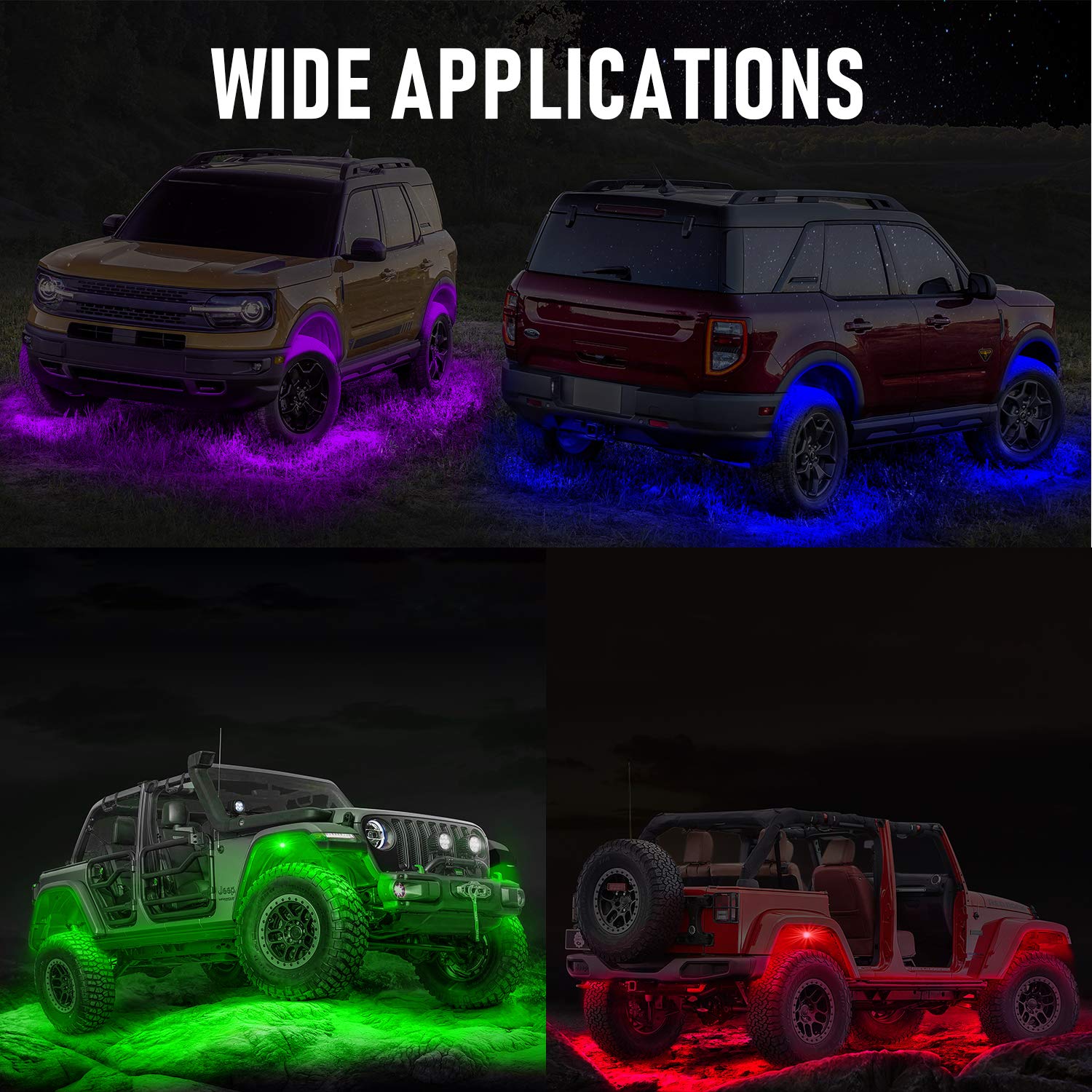 YCHOW-TECH RGB LED Rock Lights Kit, 8 Pods Multicolor Neon LED Light Kit with Bluetooth Control Music Mode, High Bright Multilcolor Waterproof IP68 Rock Light for Pickup Off Road RZR SUV ATV UTV Car