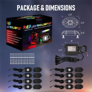 YCHOW-TECH RGB LED Rock Lights Kit, 8 Pods Multicolor Neon LED Light Kit with Bluetooth Control Music Mode, High Bright Multilcolor Waterproof IP68 Rock Light for Pickup Off Road RZR SUV ATV UTV Car