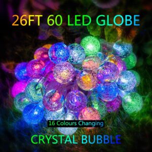 Metaku RGB Globe String Lights Fairy Lights Battery Operated 26ft 60LED String Lights with Remote 16 Colour Changing Garden Lights Waterproof Indoor Outdoor Decorative Lights for Garden Patio Home