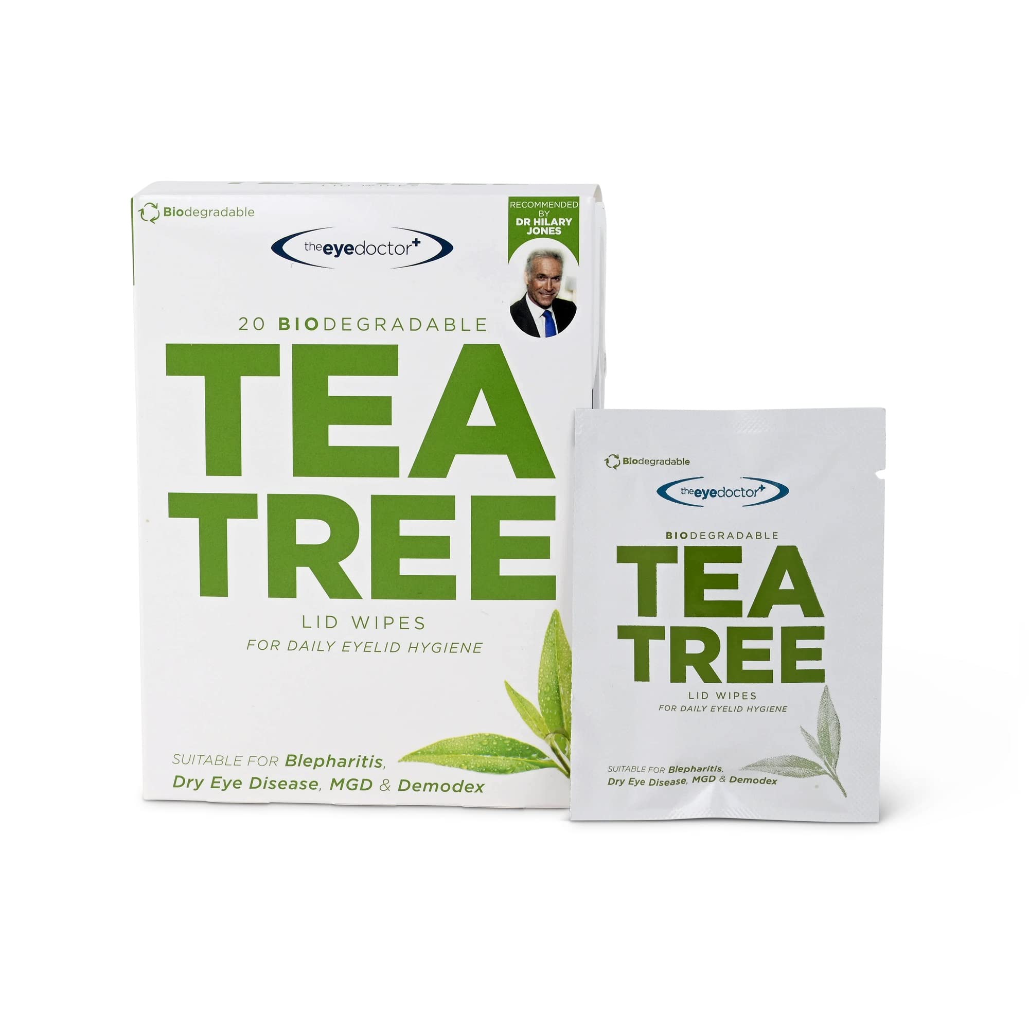 The Eye Doctor Tea Tree Eyelid Wipes - 40x Cleansing Lid Wipes Suitable for Dry Eye Blepharitis MGD & Demodex - Tea Tree, Coconut & Argan Oil