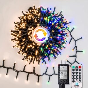 gresonic led christmas lights outdoor color changing 500 leds, tree string lights waterproof 32.5ft green wire with remote 9 modes 3 timing options for party decorations(warm white & multicolor)