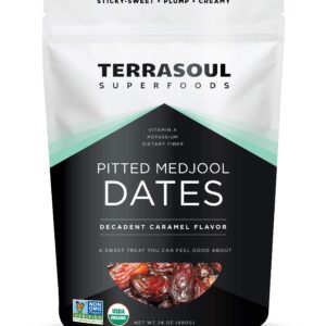 Terrasoul Superfoods Organic Pitted Medjool Dates, 1.5 Lbs - Pits Removed | Soft Chewy Texture | Sweet Caramel Taste