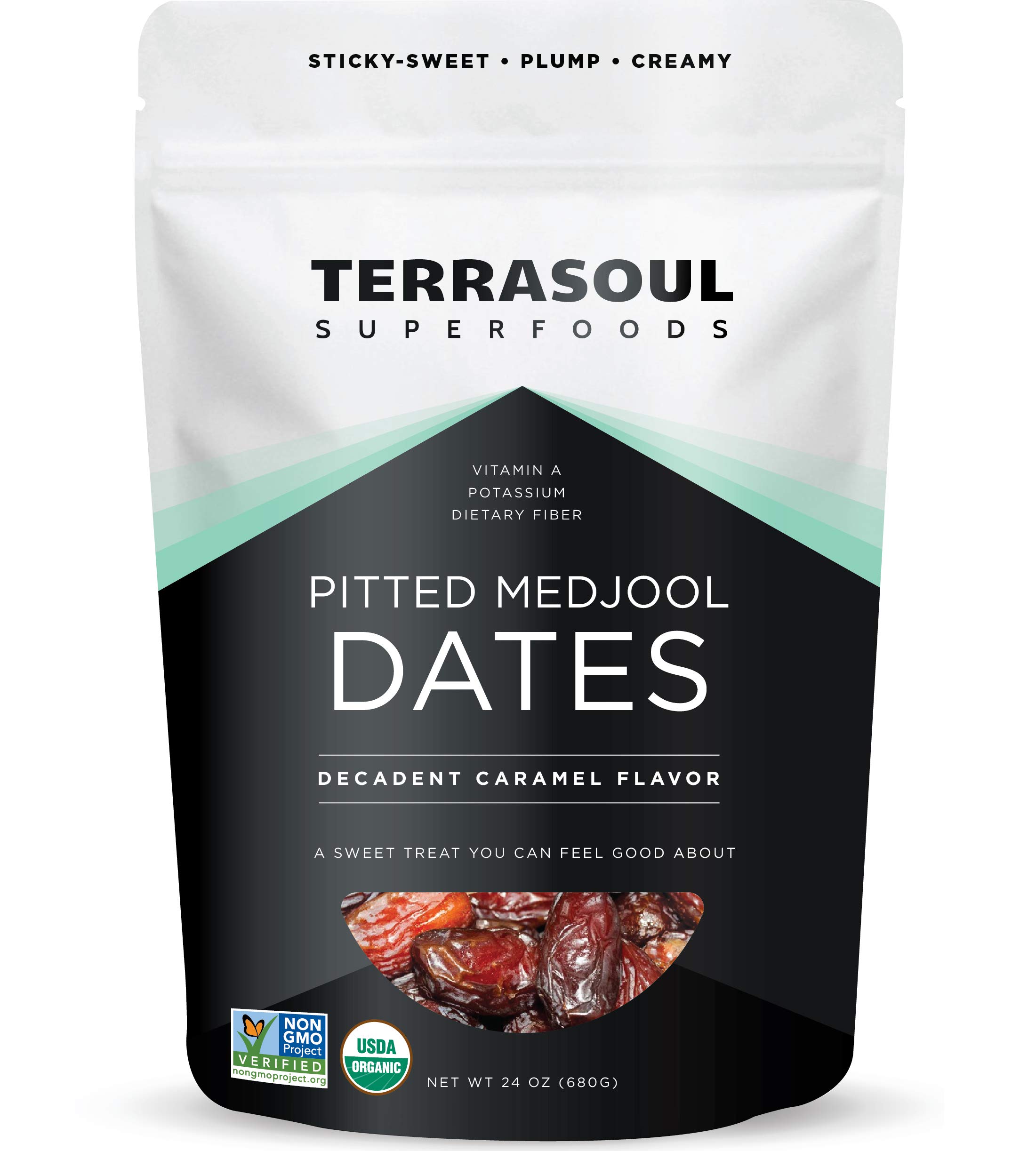 Terrasoul Superfoods Organic Pitted Medjool Dates, 1.5 Lbs - Pits Removed | Soft Chewy Texture | Sweet Caramel Taste