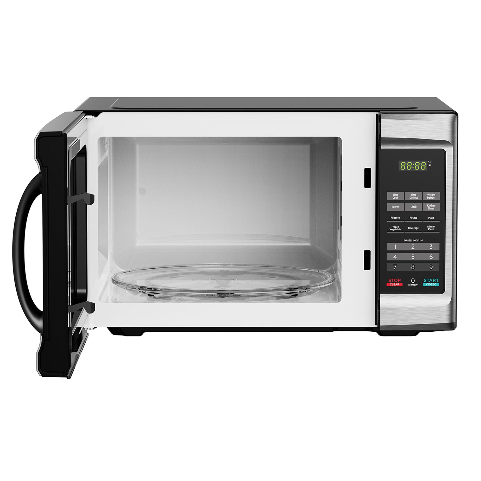 Black+Decker 1000 Watt Stainless Steel Small Microwave Countertop Oven with 6 Cooking Modes, Digital Touch Controls, and Display, Black