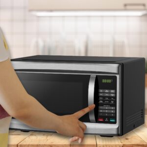 Black+Decker 1000 Watt Stainless Steel Small Microwave Countertop Oven with 6 Cooking Modes, Digital Touch Controls, and Display, Black