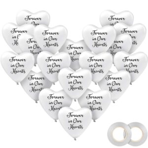 60 pieces funeral balloon white hearts shape balloons memorial balloons latex balloons with 2 rolls white balloon ribbons for funeral memorial decoration