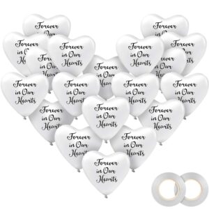 60 Pieces Funeral Balloon White Hearts Shape Balloons Memorial Balloons Latex Balloons with 2 Rolls White Balloon Ribbons for Funeral Memorial Decoration