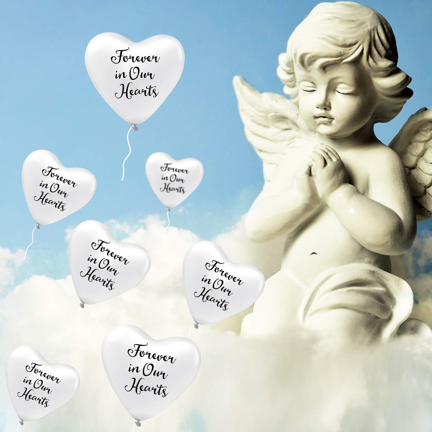 60 Pieces Funeral Balloon White Hearts Shape Balloons Memorial Balloons Latex Balloons with 2 Rolls White Balloon Ribbons for Funeral Memorial Decoration