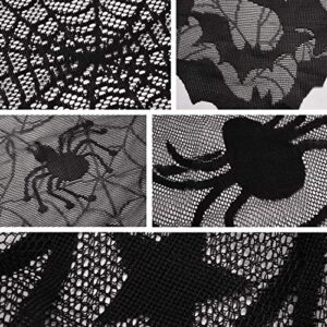 Beeager 5 Pack Halloween Spider Decorations Sets -Halloween Fireplace Mantel Scarf & Round Table Cover & Lace Table Runner & Cobweb Lampshade & 60 pcs Scary 3D Bat for Halloween Party Decors (1) (1)