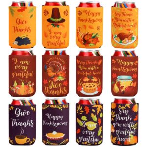 3 otters 12 pcs thanksgiving day can cooler friends gathering neoprene beer can cooler cover fall turkey party cans decor sleeves for soda beer soft drinks canister friendsgiving parties holiday