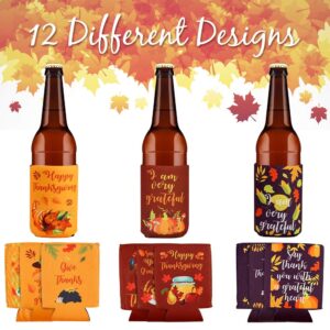 3 otters 12 Pcs Thanksgiving Day Can Cooler Friends Gathering Neoprene Beer Can Cooler Cover Fall Turkey Party Cans Decor Sleeves for Soda Beer Soft Drinks Canister Friendsgiving Parties holiday