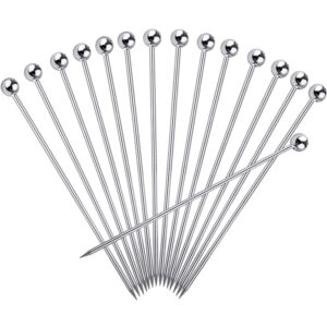 fatloda 15pcs cocktail picks for drinks, stainless steel cocktail toothpicks, reusable cocktail skewers, garnish picks bloody mary skewers, metal martini picks for olives appetizers fruit (4.3 inch)