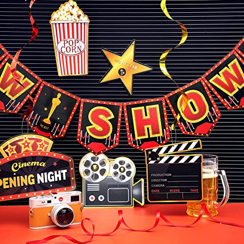 45 Pieces Movie Night Decorations Party Decorations Kit Now Showing Banner Hanging Swirls Movie Theater Themed for Bridal Shower Birthday Party Supplies Film Backdrop