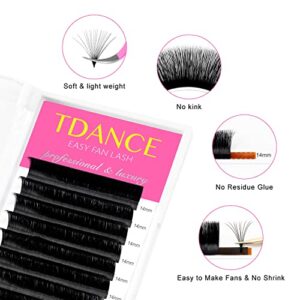 TDANCE Easy Fan Lash Extension Rapid Blooming Volume Eyelash Extensions C CC D DD J B L Curl 0.03-0.12mm Thickness Easy Fan Volume Lashes Self Fanning Eyelashes Extension (D-0.07,14-19mm)