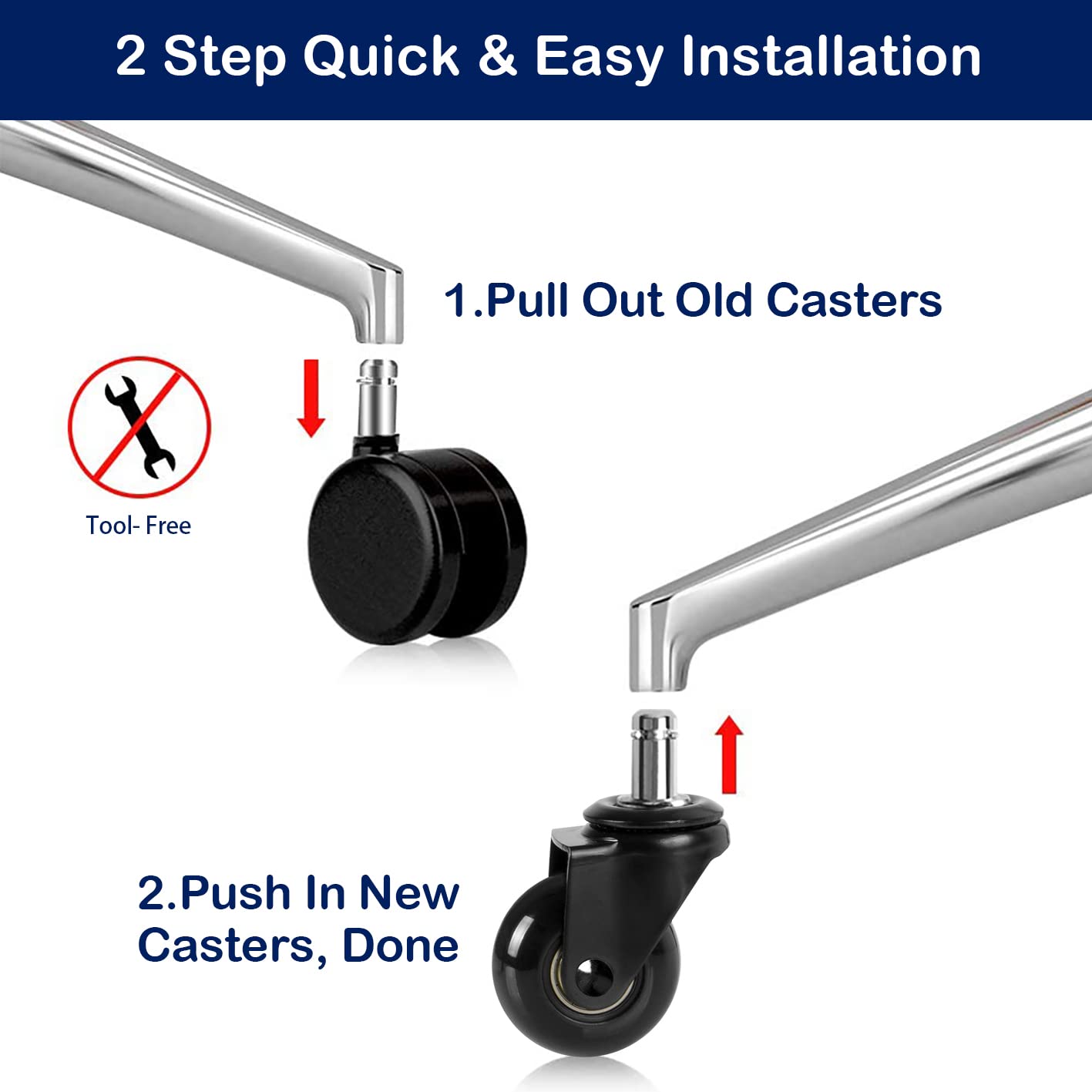 Hirate Office Chair Caster Replacement, 2" Heavy Duty Desk Chair Casters Rolling Smooth Safe for Hardwood, Tile & Carpet Fit Most Chairs 7/16" x 7/8" (Set of 5)