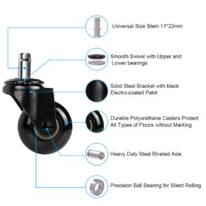 Hirate Office Chair Caster Replacement, 2" Heavy Duty Desk Chair Casters Rolling Smooth Safe for Hardwood, Tile & Carpet Fit Most Chairs 7/16" x 7/8" (Set of 5)