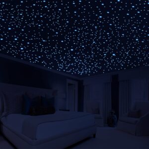 808 pcs glow in the dark stars for ceiling, glowing wall decals decor stickers,(404 pcs green and 404 sky blue)3d adhesive dots decor starry sky decor for kids bedroom or birthday gift