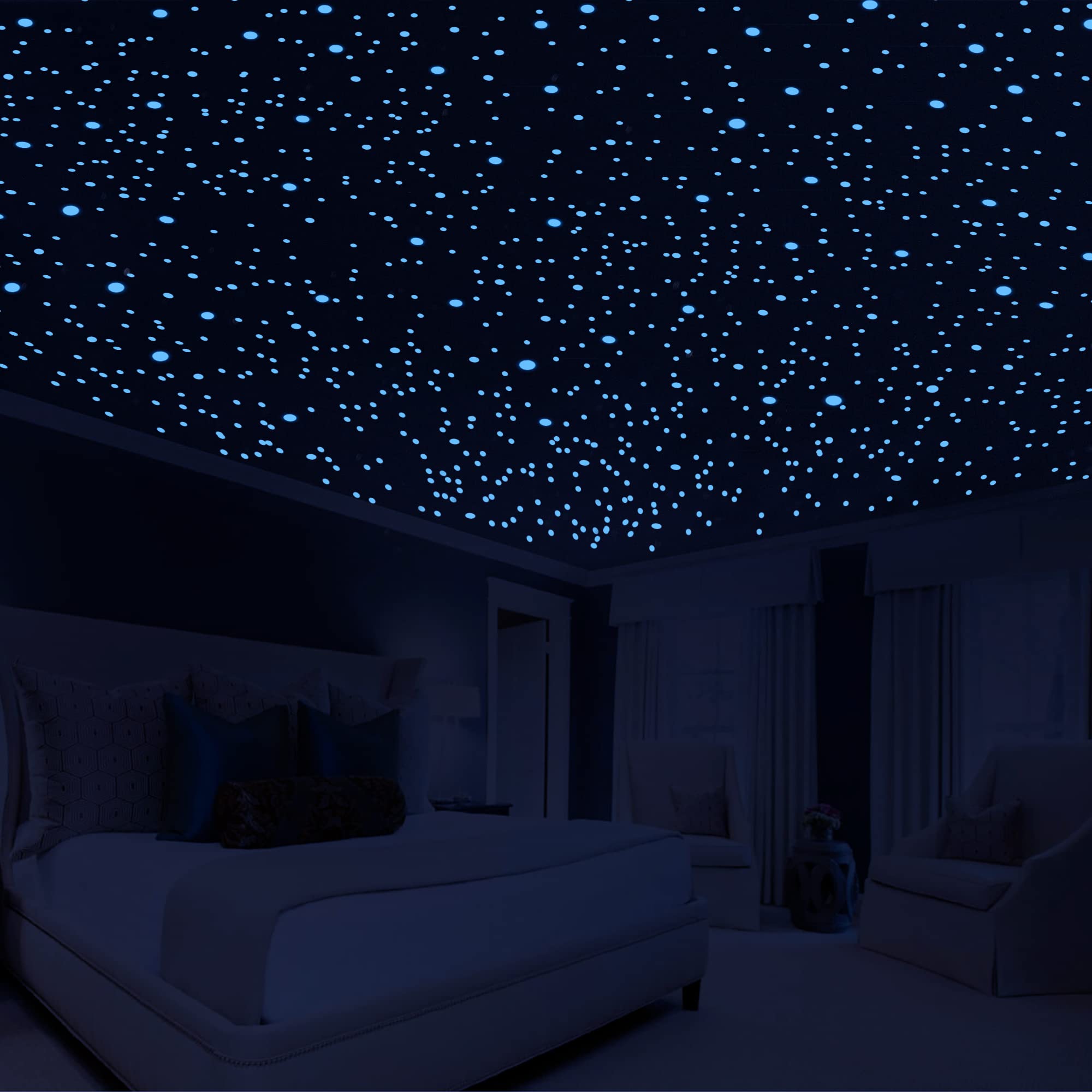 808 PCS Glow in The Dark Stars for Ceiling, Glowing Wall Decals Decor Stickers,(404 Pcs Green and 404 Sky Blue)3D Adhesive Dots Decor Starry Sky Decor for Kids Bedroom or Birthday Gift