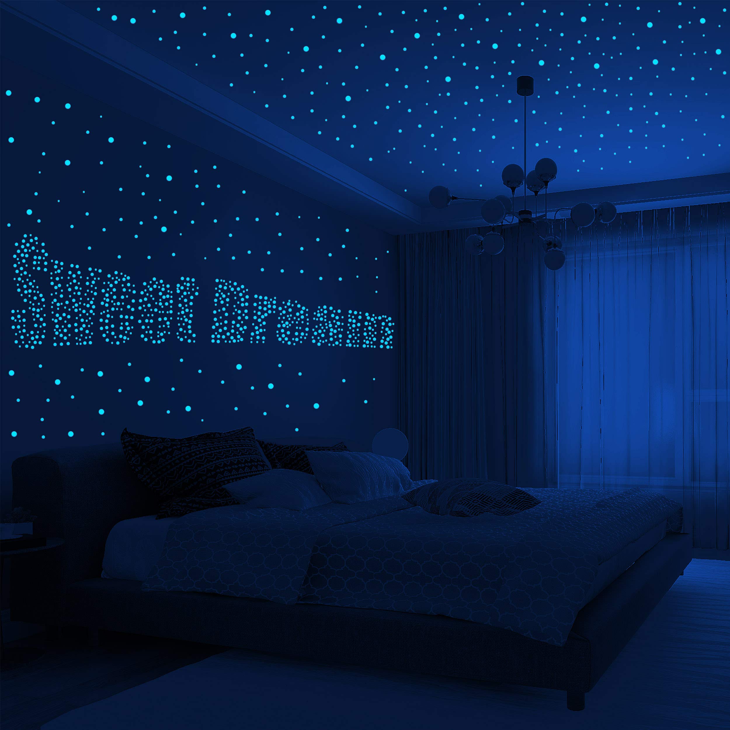 808 PCS Glow in The Dark Stars for Ceiling, Glowing Wall Decals Decor Stickers,(404 Pcs Green and 404 Sky Blue)3D Adhesive Dots Decor Starry Sky Decor for Kids Bedroom or Birthday Gift