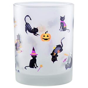 Culver Holiday Decorated Frosted Double Old Fashioned Tumbler Glasses, 13.5-Ounce, Gift Boxed Set of 2 (Halloween Cats)