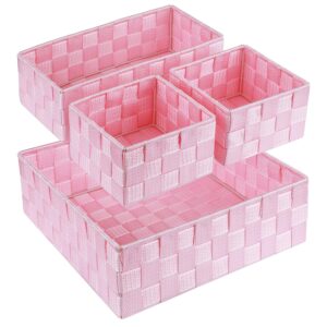 posprica woven storage baskets for organizing, small baskets cube bin container tote organizer divider for drawer, closet, shelf, dresser, set of 4(pink)