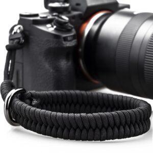 aqarea camera wrist strap for dslr mirrorless camera, quick release camera hand strap with safer connector（black）