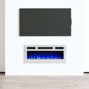 31.5" electric fireplace recessed wall mounted heater, 1500w/5100btu (white)
