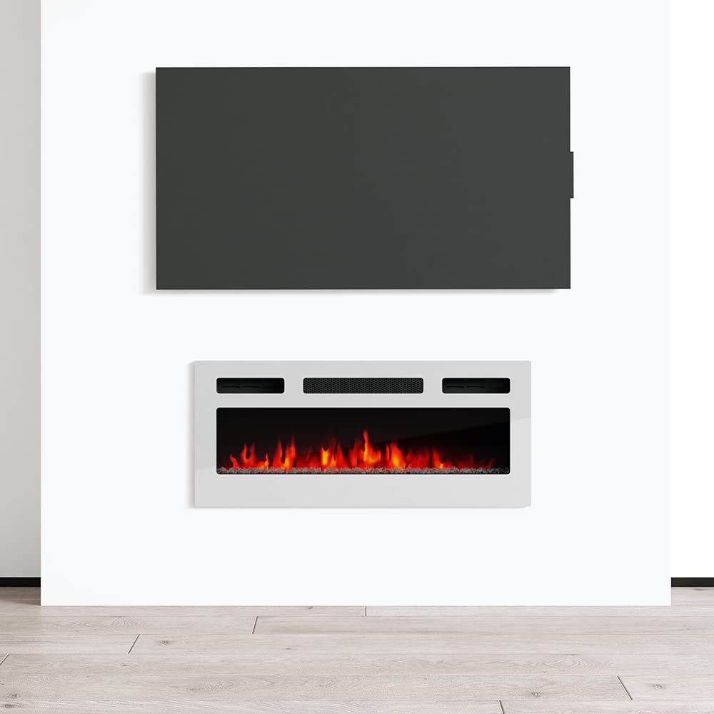 31.5" Electric Fireplace Recessed Wall Mounted Heater, 1500W/5100BTU (White)