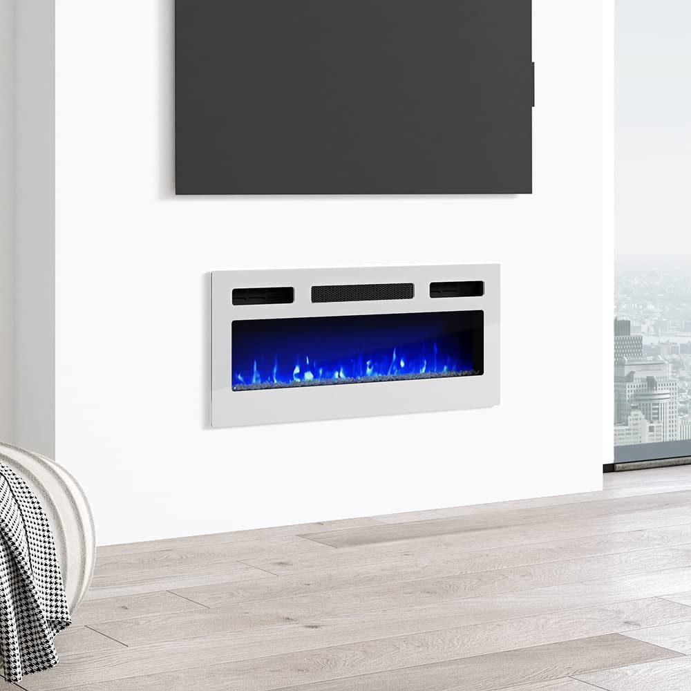 31.5" Electric Fireplace Recessed Wall Mounted Heater, 1500W/5100BTU (White)