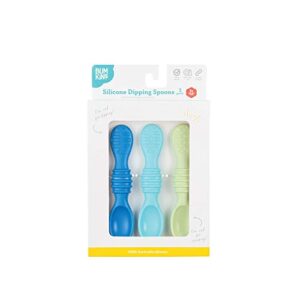 Bumkins Baby Utensil Set, Silicone Trainer Spoons for Dipping, Soft Tip, Self-Feeding, Chew, Baby Led Weaning, First Year Training Supplies, Essentials in Learning Eating, 4 Mos, 3-pk Blue and Green