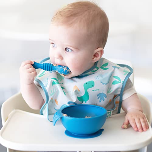 Bumkins Baby Utensil Set, Silicone Trainer Spoons for Dipping, Soft Tip, Self-Feeding, Chew, Baby Led Weaning, First Year Training Supplies, Essentials in Learning Eating, 4 Mos, 3-pk Blue and Green