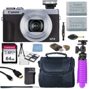 canon powershot g7 x mark iii 20.2mp 4.2x optical zoom digital camera (silver) with 4k video + 64gb memory card + deluxe camera case + hdmi cable + spider tripod + premium accessories bundle (renewed)