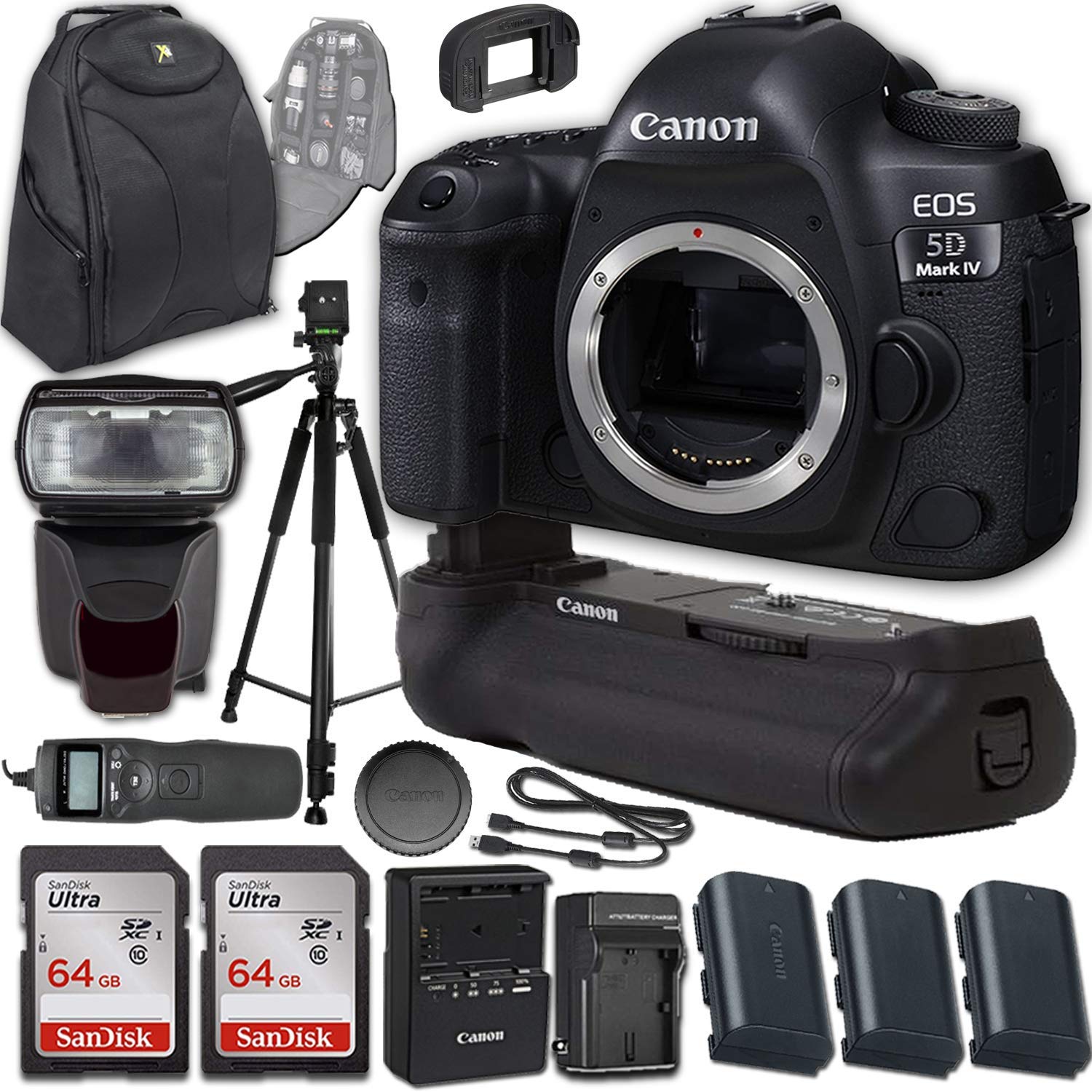 Canon EOS 5D Mark IV DSLR Camera (Body Only) Bundle with Canon BG-E20 Battery Grip + Premium Accessory Kit (Renewed)