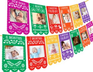 kreatwow mexican photo banner fiesta monthly banner papel picado for 1st birthday party decorations from newborn to 12 month