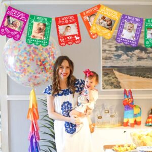 Kreatwow Mexican Photo Banner Fiesta Monthly Banner Papel Picado for 1st Birthday Party Decorations from Newborn to 12 Month