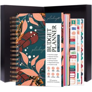 planberry budget planner & monthly bill organizer with pockets premium – home finance & bill payment organizer – budgeting book with income & expense tracker - 7x8.5″ hardcover (tropical night)