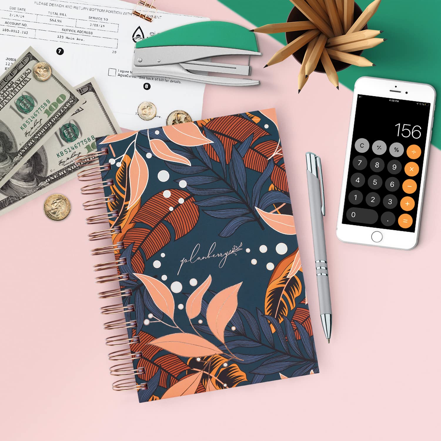 PLANBERRY Budget Planner & Monthly Bill Organizer with Pockets Premium – Home Finance & Bill Payment Organizer – Budgeting Book with Income & Expense Tracker - 7x8.5″ Hardcover (Tropical Night)