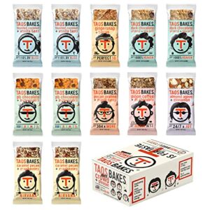 taos bakes snack bars - crowd + pleaser all-in-one variety pack - gluten free, non-gmo, healthy granola bars - nutritious & delicious baked bars - (12 pack, 1.8oz bars)