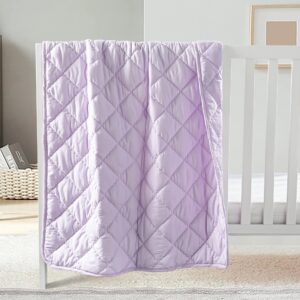 flxxie machine washable microfiber down alternative toddler comforter, super soft and lightweight kids crib quilted blanket for stroller, travel, 39x47 inches, light purple