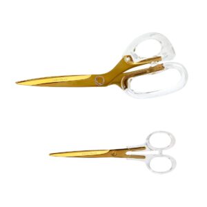 exputran acrylic scissors, 9 inch and 7inch set, clear and gold-toned scissors for left and right hand, craft scissors,gold office supplies and accessories