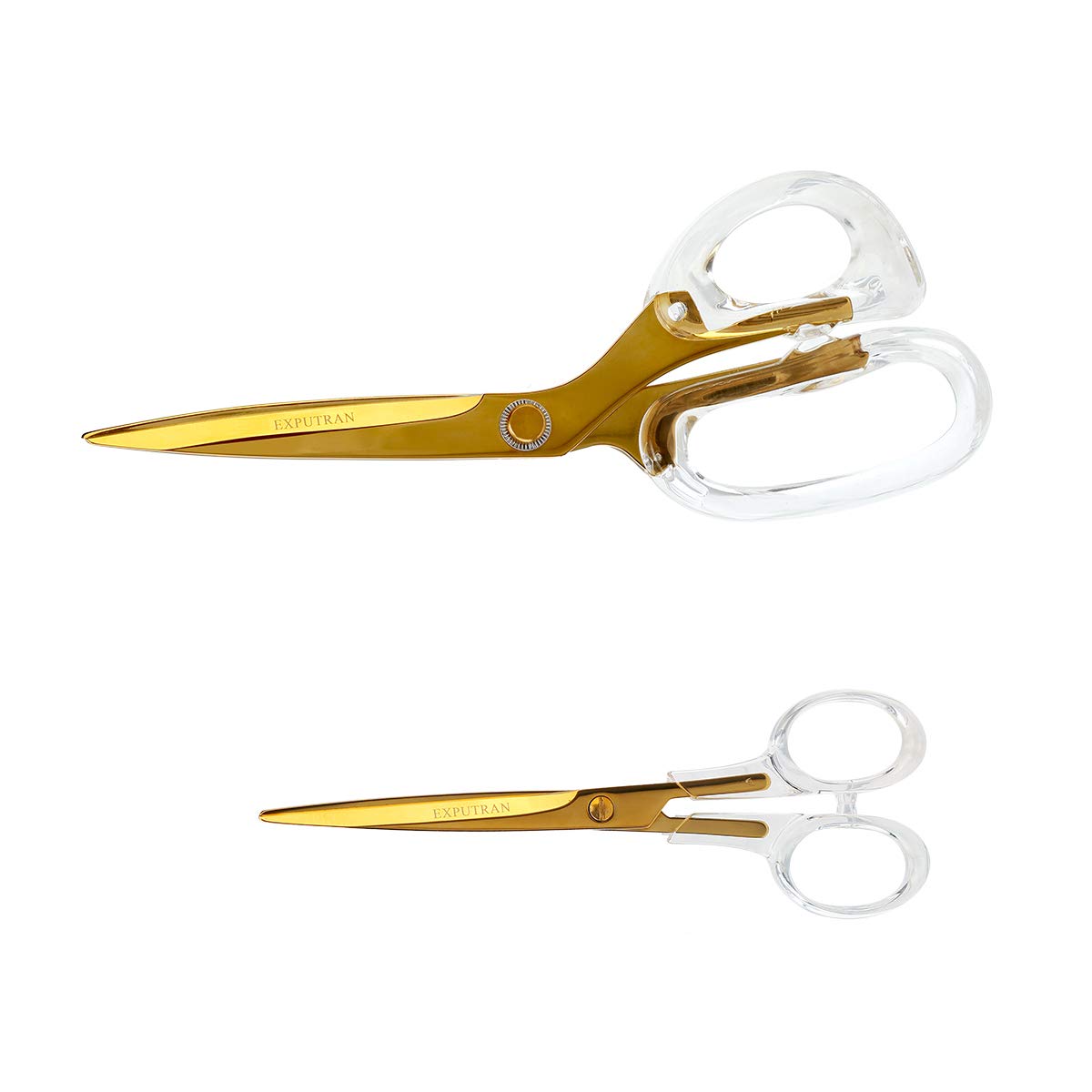 EXPUTRAN Acrylic Scissors, 9 inch and 7inch Set, Clear and Gold-Toned Scissors for Left and Right Hand, Craft Scissors,Gold Office Supplies and Accessories